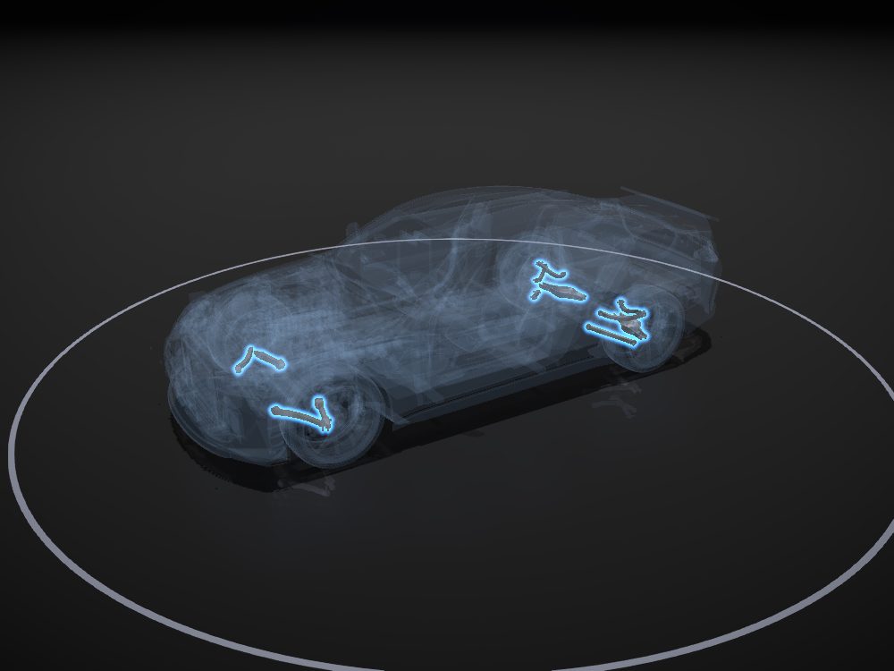Control arms highlighted on the car