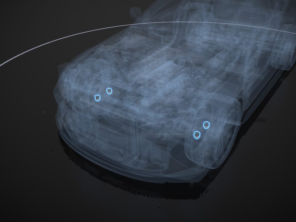 Ball joints highlighted on the car