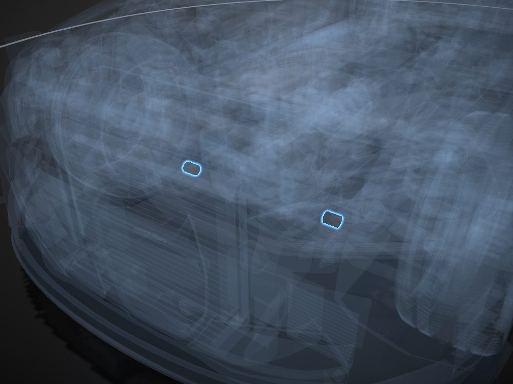 Front arm bushings highlighted on the car