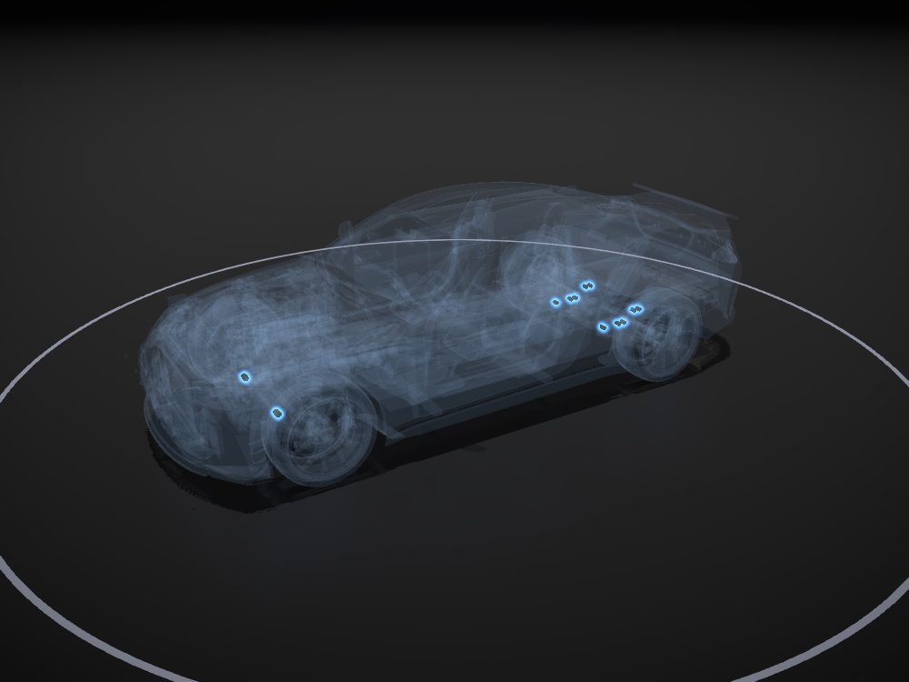 Bushings highlighted on the car