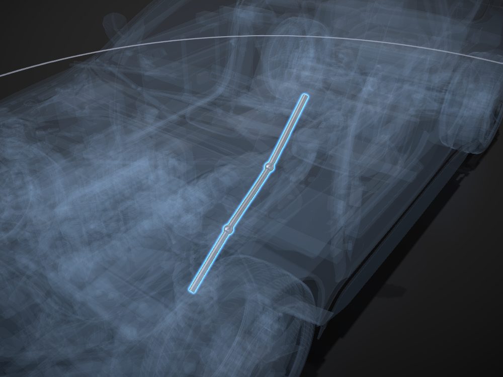 Steering column highlighted on the car