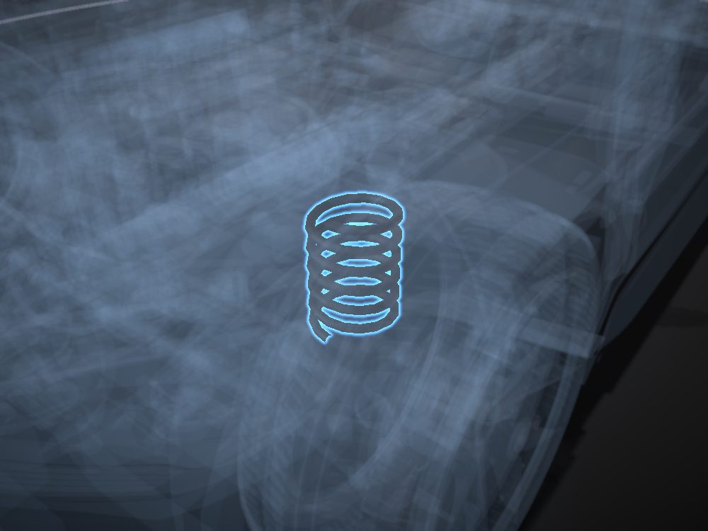 Front left spring highlighted on the car