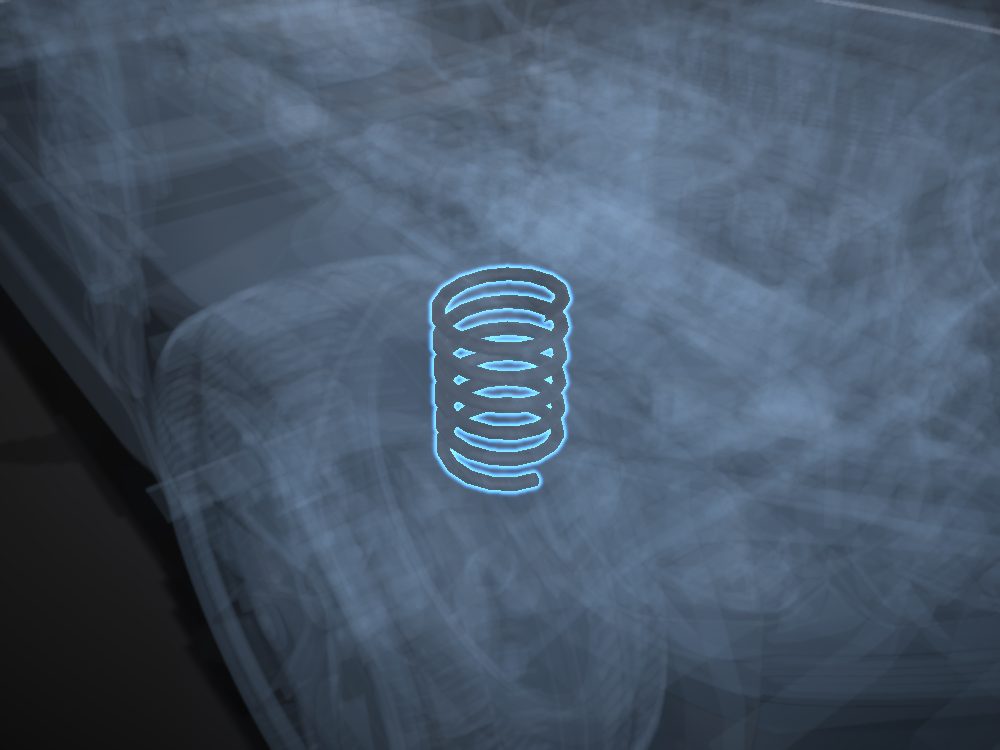 Front right spring highlighted on the car