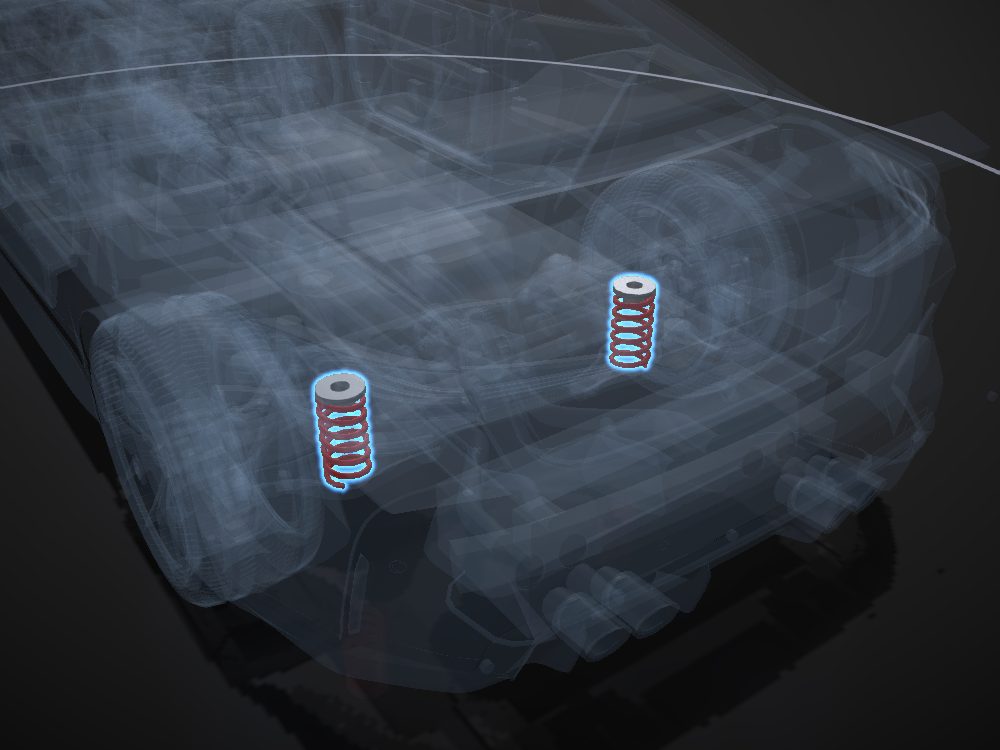 Rear springs highlighted on the car