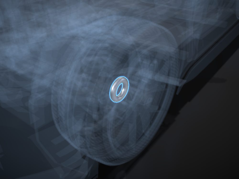 Wheel bearing highlighted on the car