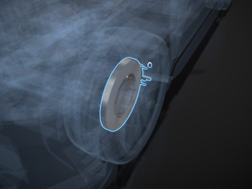 Brake disc highlighted on the car