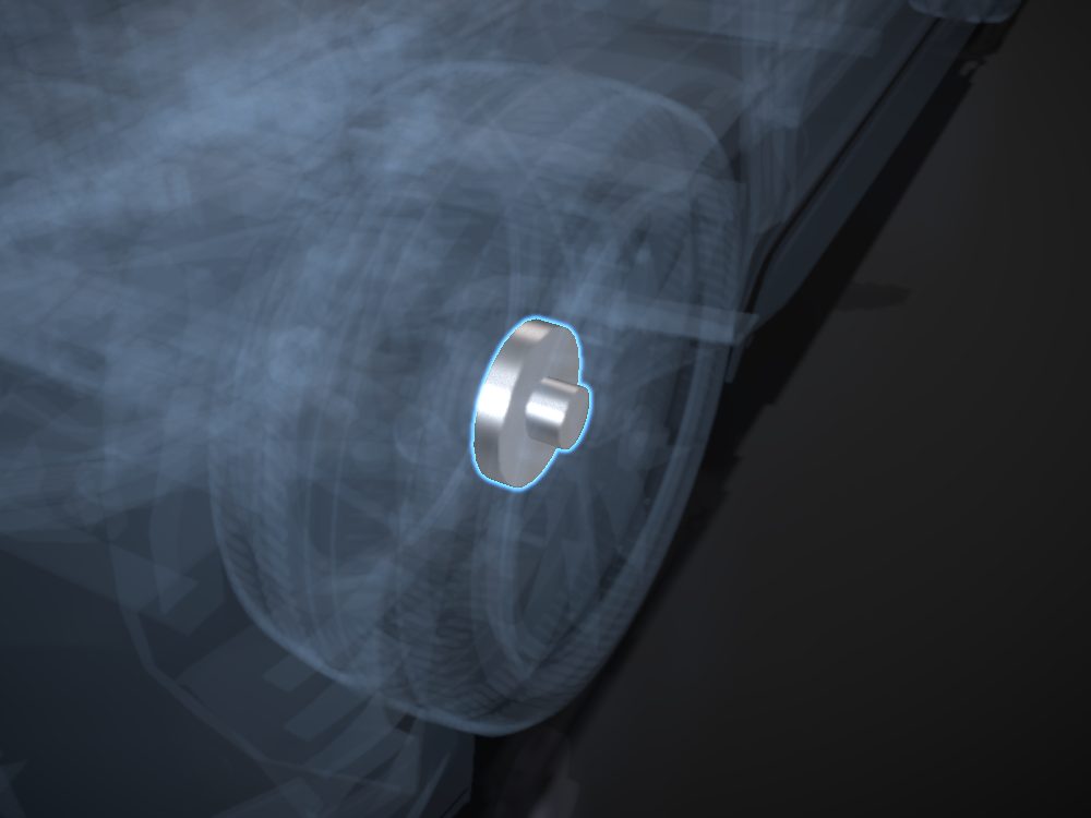 Wheel hub highlighted on the car