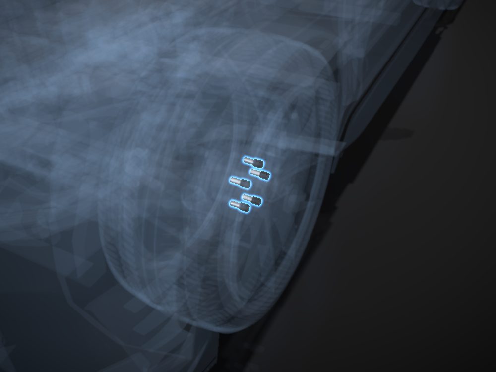 Lug bolts highlighted on the car