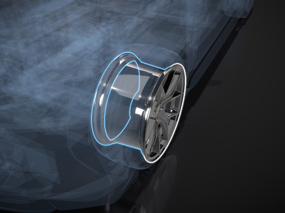 Forged wheel highlighted on the car