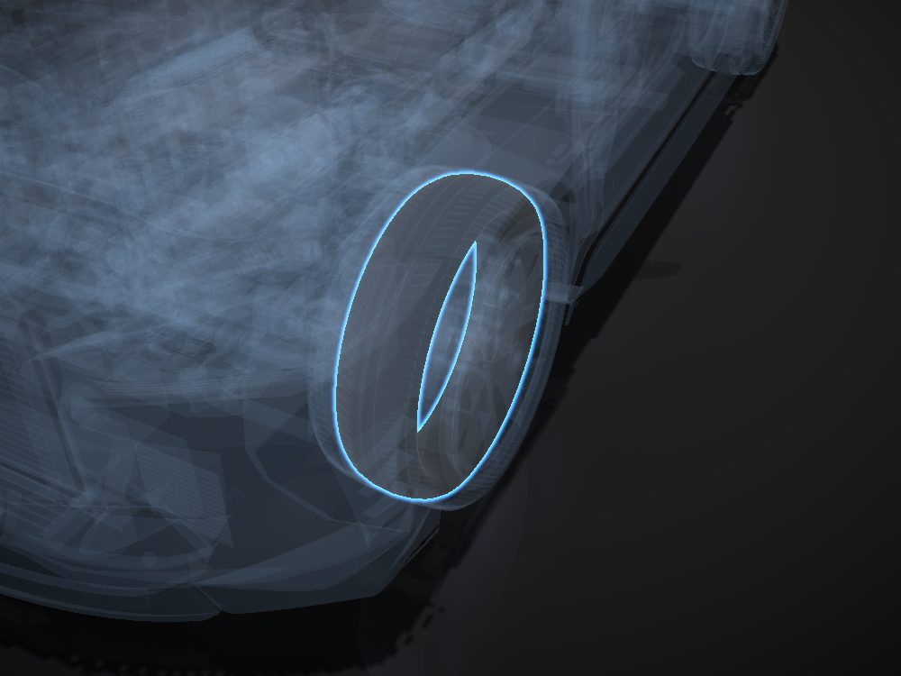 Tread highlighted on the car