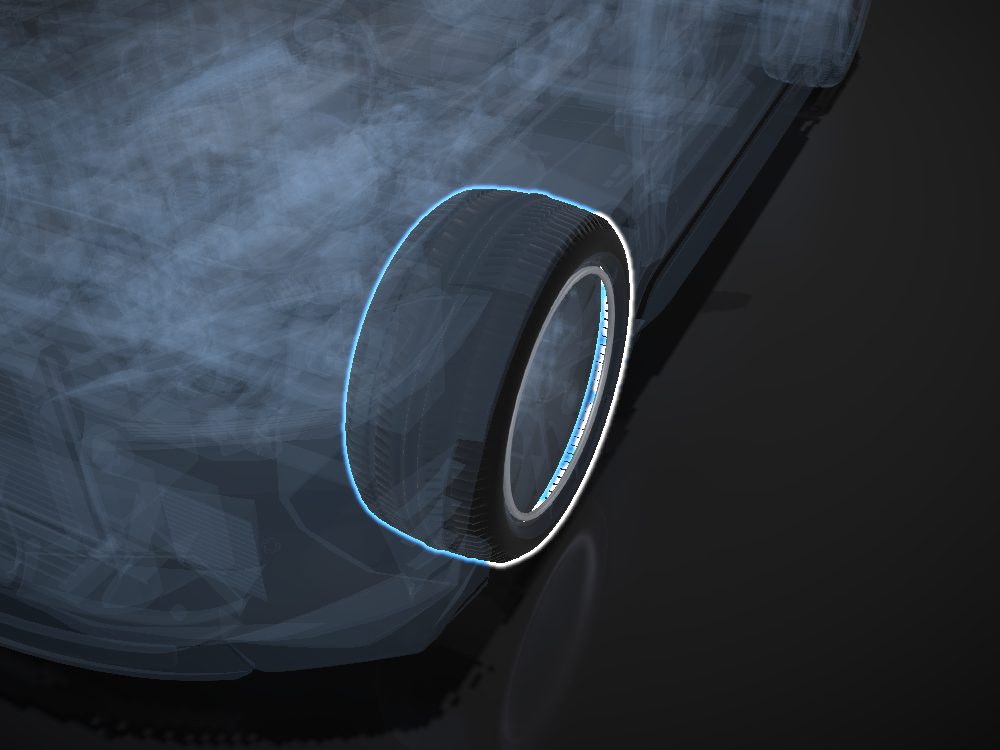 Tire highlighted on the car