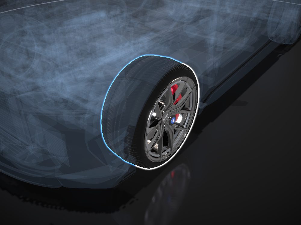 Front left wheel highlighted on the car