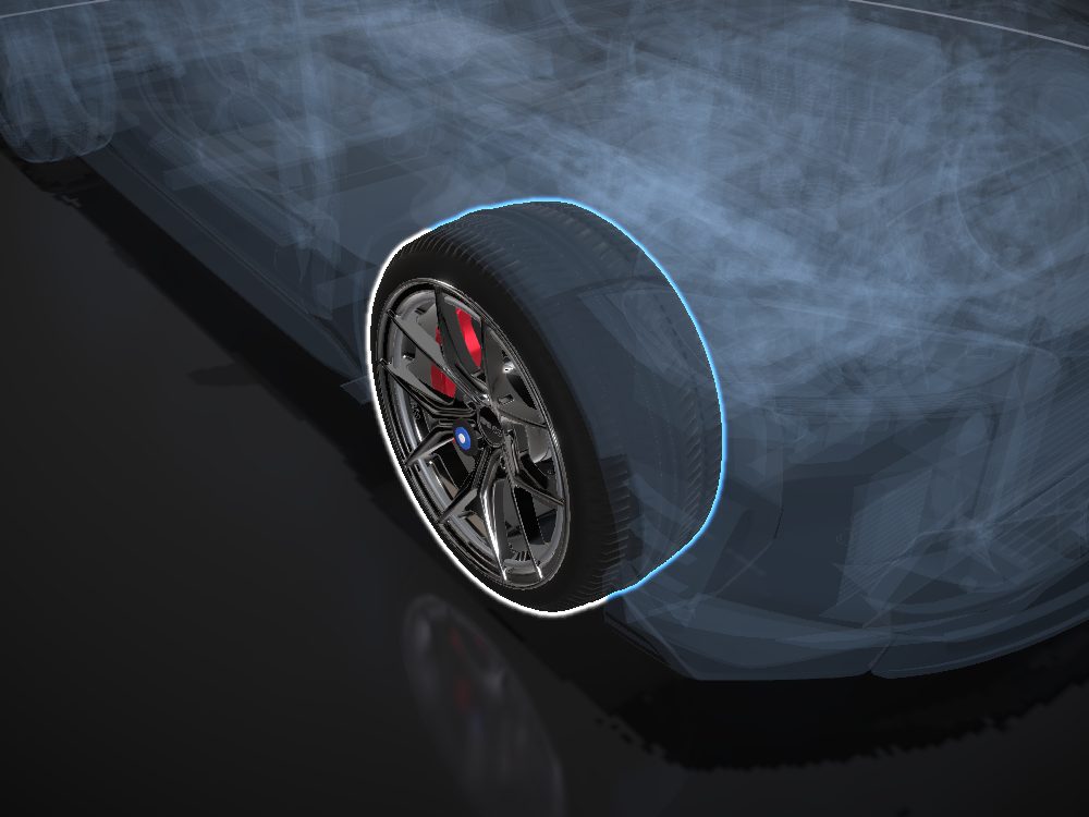 Front right wheel highlighted on the car