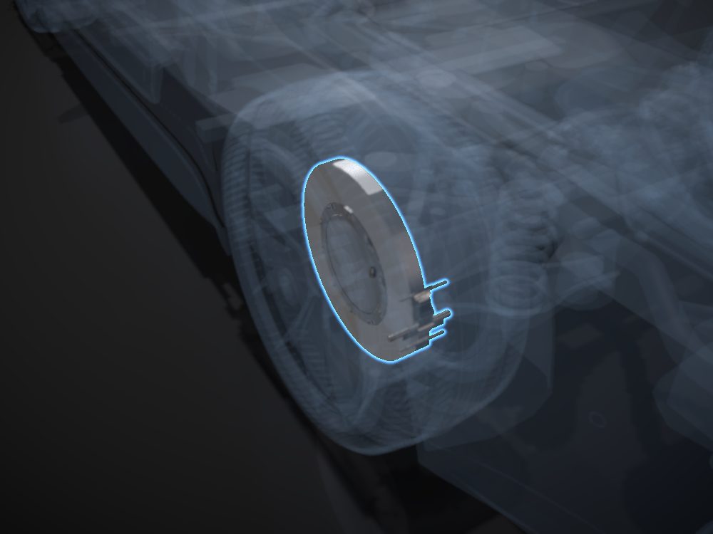 Brake disc highlighted on the car