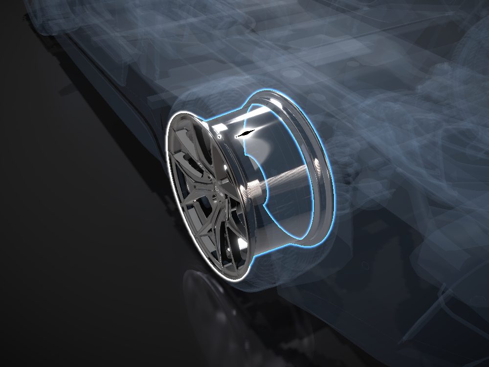 Forged wheel highlighted on the car