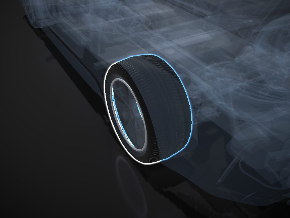 Tire highlighted on the car