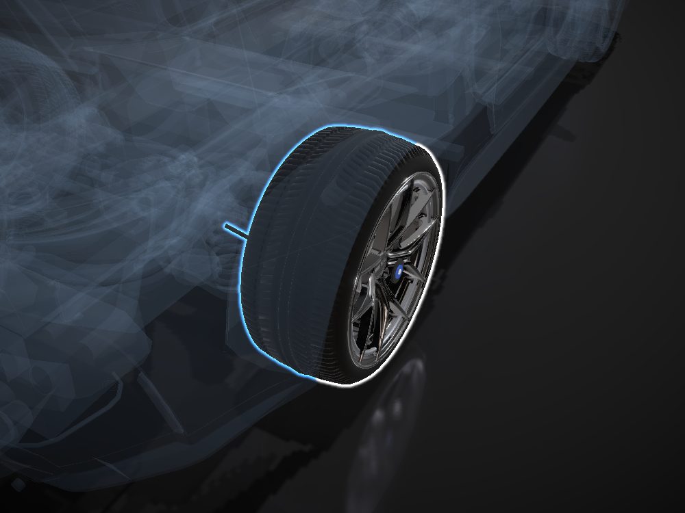 Rear right wheel highlighted on the car